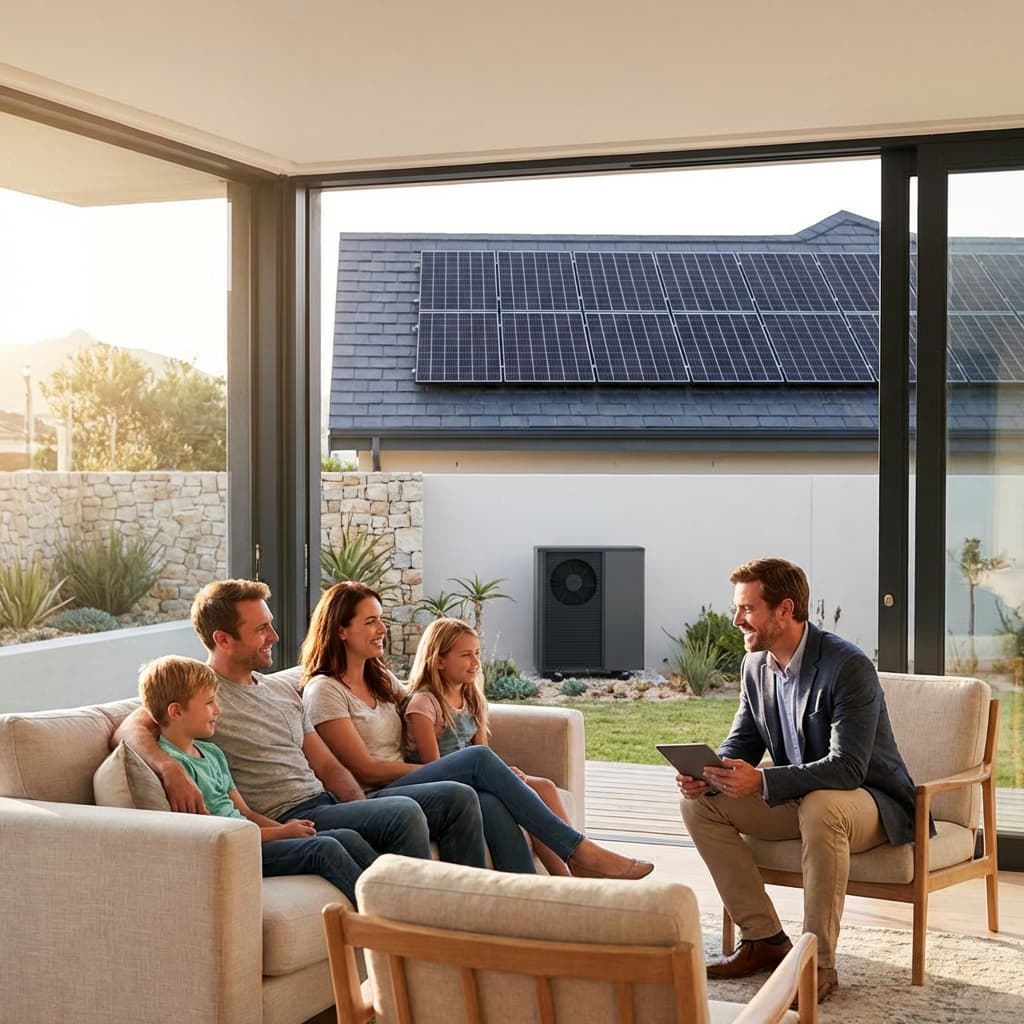 Pompa ciepła przed domem - Family Energy